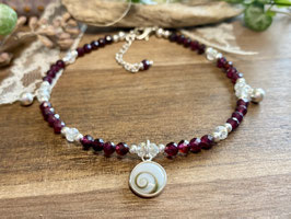 Fusskettchen Granat mit Shiva-Anhänger und Silber 925
