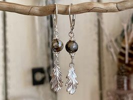 Ohrhänger Eichenblätter aus Silber 925 und Opal