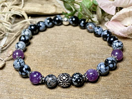 Armband Schneeflocken-Obsidian mit Kugel aus Silber 925