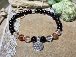 Armband Granat und Feuerquarz mit Lebensblume aus Silber 925