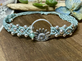Makramee-Armband green-gray mit Gänseblümchen aus 925er Silber