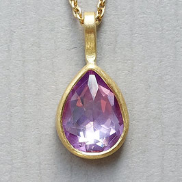 VERKAUFT - Amethyst-Tropfen Rosenschliff Anhänger 900 Gold