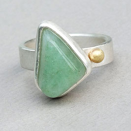 Feinsilberring mit Aventurin und 18k Goldperle