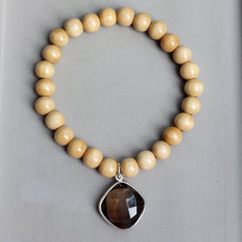 Holzperlen Armband mit großem Rauchquarzanhänger 925