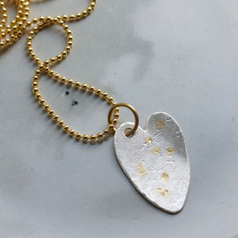 Kugelkette mit modernem Herzanhänger Silber 750 Gold