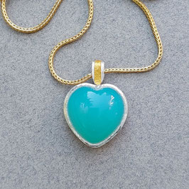 Herzanhänger blauer Chalcedon Feinsilber Feingold