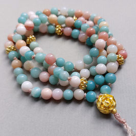 Handgeknotete Amazonit-Pinkopal-Kette