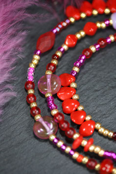 Wickelarmband oder Halskette "Rot-Pink-Gold"