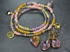 SET Wickelarmband/ Halskette & Ohrschmuck "Luméa Rosea"