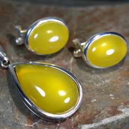 Set Anhänger und Ohrschmuck "Jade Gelb" mit 925er Silber