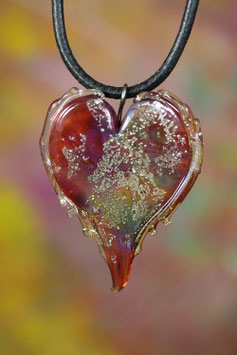 Lederhalskette mit Silberkarabiner und Anhänger Mystery Heart "Silver-Melon"