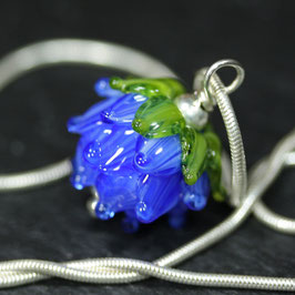 925er Silber-Halskette mit Kettenanhänger "Lotus-Royalblau-Silber"
