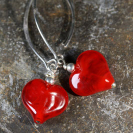 Ohrschmuck "Rote Herzen-Silber"