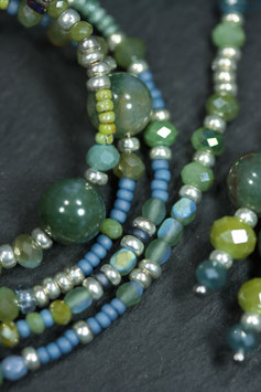 Wickelarmband/Halskette, Ohrschmuck  "Silber-Petrol"