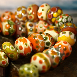 Halskette "Retro" Orange-Olive-Elfenbein