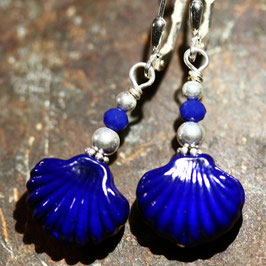 Ohrschmuck "Muschel" Blau-Silber