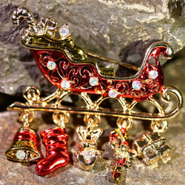 Brosche "Schlitten mit Gebamsel"