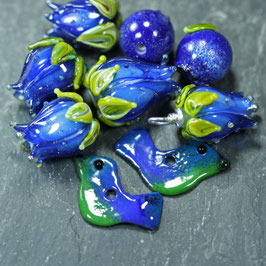 Set "Vögel - Blütenknospen - Blaubeeren" Blau