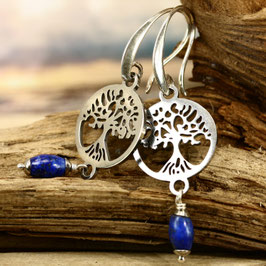 Ohrschmuck "Lebensbaum" Silber-Lapislazuli