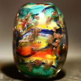 Solo-Glasperle "Orange-Goldglitzer"