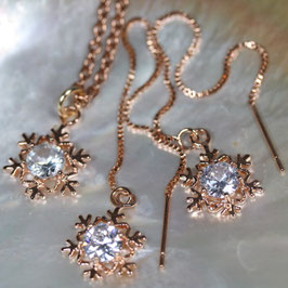 Halskette und Ohrschmuck Roségold "Schneeflocken"