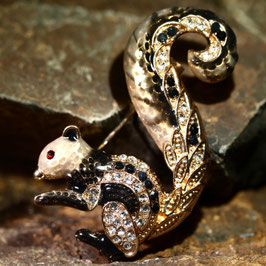 Brosche "Eichhörnchen" Schwarz Grau Gold