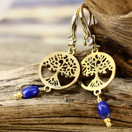 Ohrschmuck "Lebensbaum" Gold-Lapislazuli