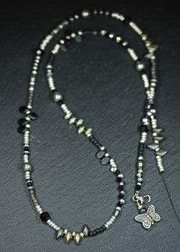 Wickelarmband oder Halskette "Schwarz-Grau-Silber"