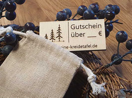 Geschenkgutschein aus Holz im Jutesäckchen