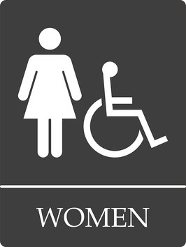 アクリル製　女性・車椅子　トイレピクトサイン（英文表記　壁面等設置用両面粘着テープ付き）/Restroom Sign( w/ double sided adhesive tape)