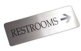 ステンレス 　トイレ　サインプレート（　右矢印　両面テープ付き）/　Stainless Steel Restroom Sign(w/double sided adhesive tape)