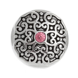 Bouton pression métal arabesque 1 strass - rose (3)