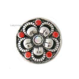 Bouton métal fleur strass rouge