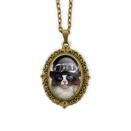 Petit camée vintage chat marron et blanc