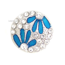 Bouton pression métal fleur strass bleue