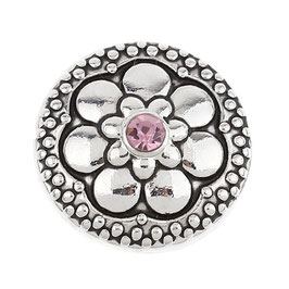 Bouton pression métal fleur 1 strass  - rose (1)