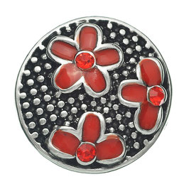 Bouton pression fleur strass rouge