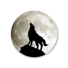 Bouton pression image loup et lune - phosphorescent