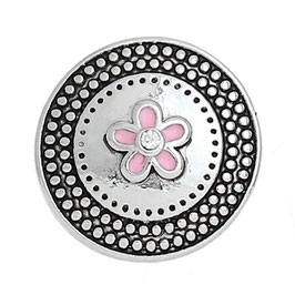 Bouton pression métal fleur rose