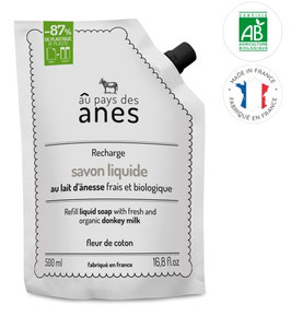 Recharge savon liquide au lait d'ânesse biologique Fleur de Coton 500ml
