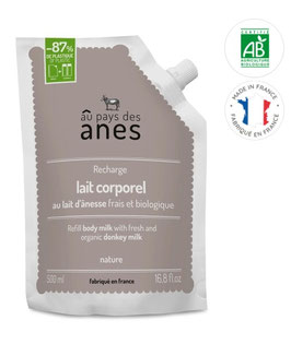Recharge lait corporel au lait d'ânesse frais et biologique Nature 500ml