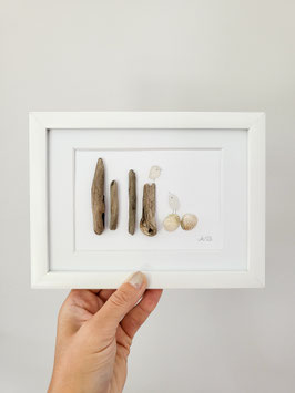 Seeglasbild Beachlife - mit Treibholz, Muscheln und echtem Seeglas aus der Ostsee