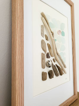 handgefertigte Meerglas Collage Spring - mit echtem Seeglas, Treibholz und Muscheln aus der Ostsee