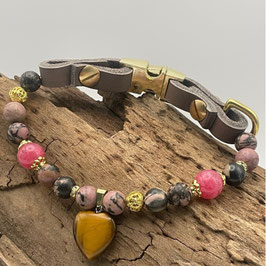 Designer - Edelstein - Hundehalsband - handgefertigt & personalisierbar MIT TIGERAUGE, RHODONIT UND RUBIN