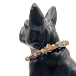 Stilvolles Edelstein-Halsband für Hunde -exklusiv & liebevollgefertigt, personalisierbar MIT GOLDFUSS, UNAKIT, MAGNESIT UND ROSENQUARZ