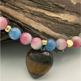 Einzigartiges Hundehalsband mit echten Edelsteinen - Handmade & bedeutungsvoll mit Tigerauge, Aquamarin und Achat