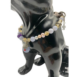 CANINE LUXE HUNDEHALSBAND MIT EDELSTEINEN - DESIGN UND ENERGIE VEREINT MIT BLAUEN CALCIT, CITRIN, AMETHYST UND ECHTEN SÜDWASSERPERLEN