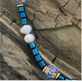 Designer - Edelstein - Hundehalsband - handgefertigt & personalisierbar MIT ECHTEN SÜßWASSERPERLEN