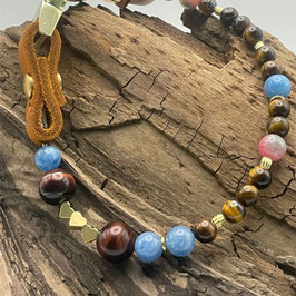 Exklusives Edelstein - Hundehalsband - individuell & mit Bedeutung MIT TIGERAUGE, AQUAMARIN UND ACHAT
