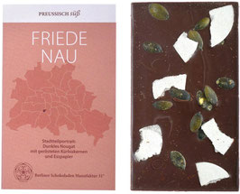Friedenau-Nougat, Kürbiskern, Esspapier in Schokolade